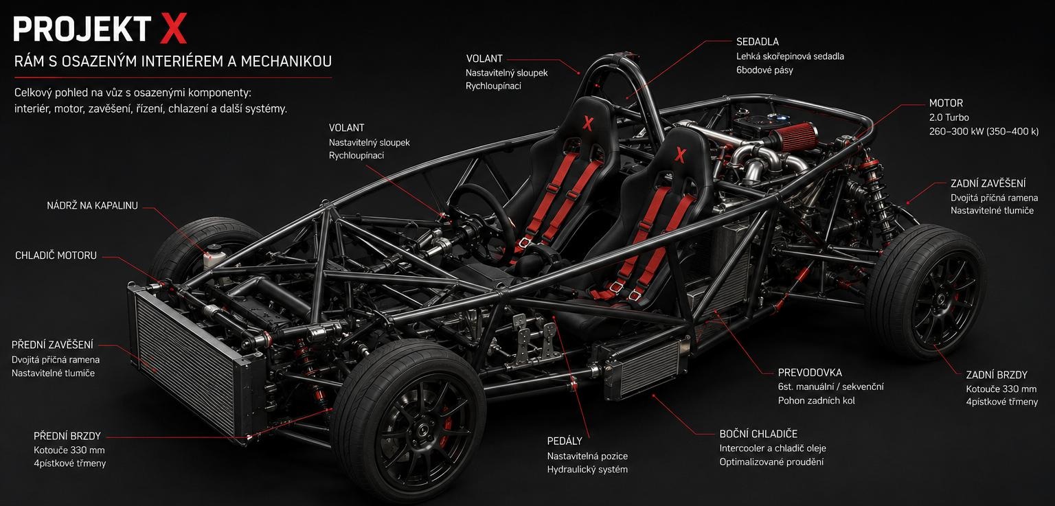 PROJECT X space frame chassis with interior and drivetrain